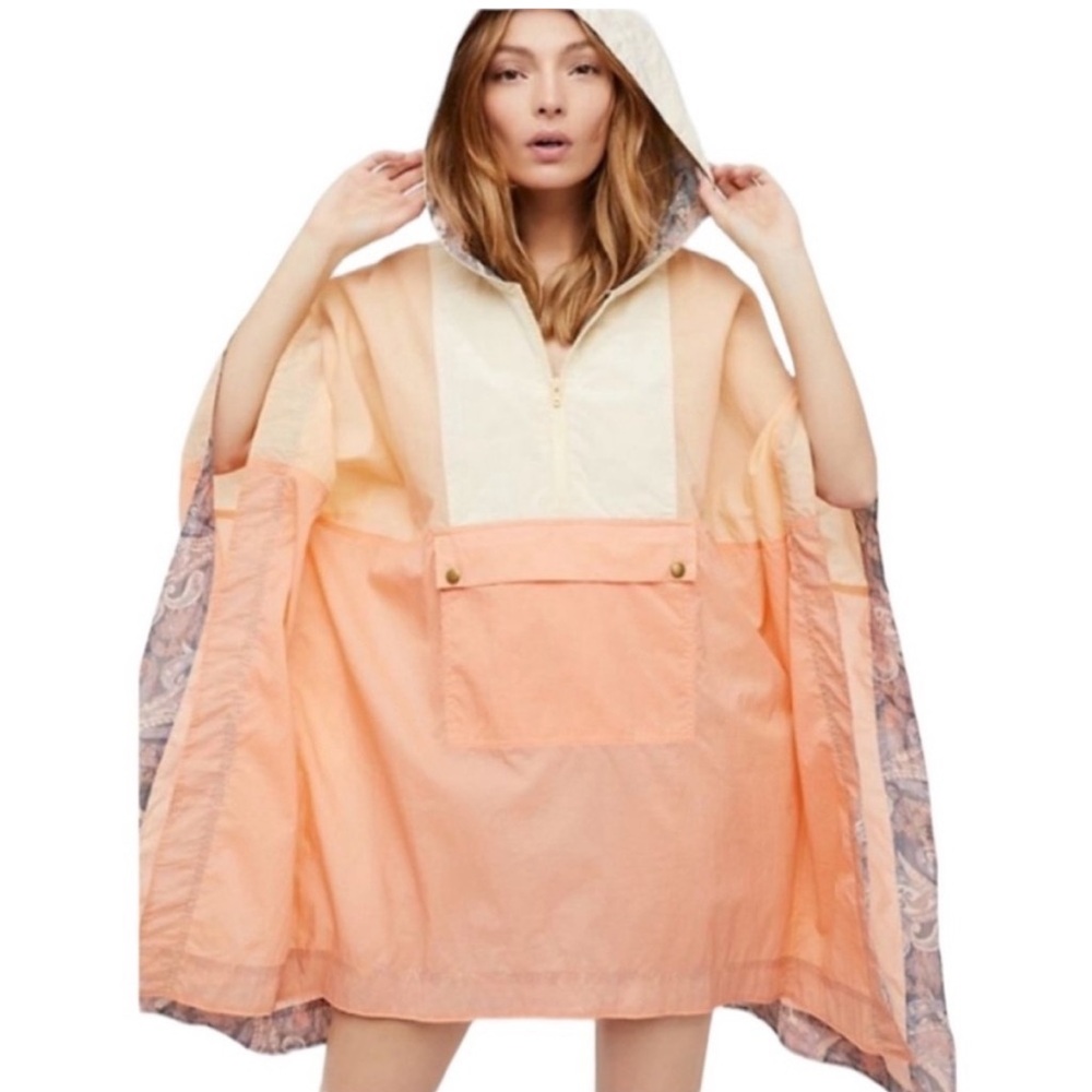 Free People Color Block Nylon Rain Poncho